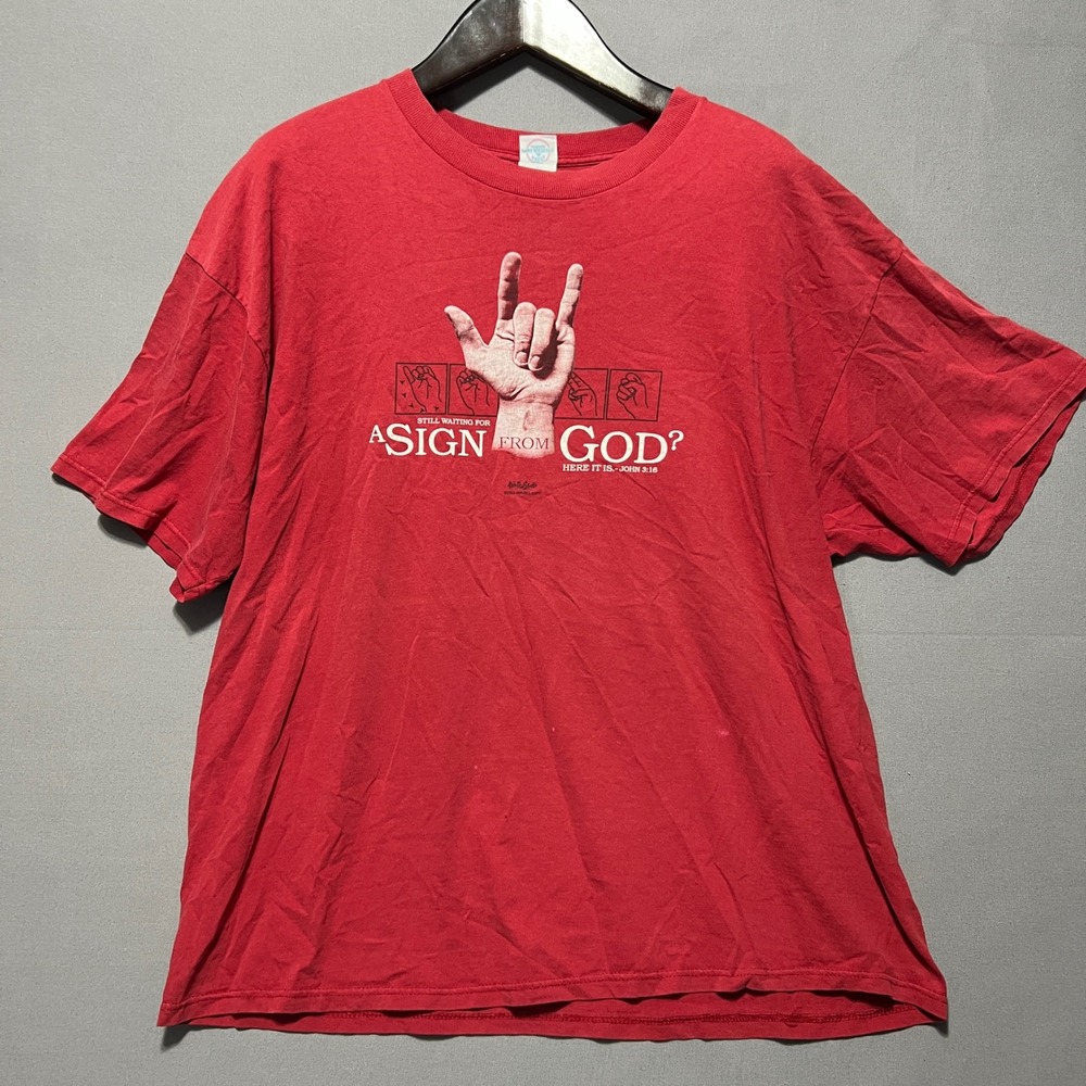 Vintage Delta Pro Weight A Sign From God ASL Red Graphic T-Shirt Mens XXL